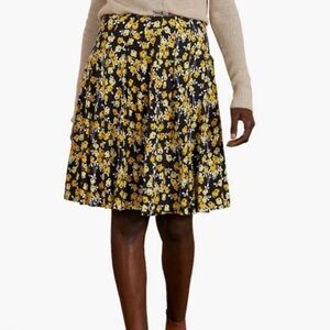 NWT Boden Victoria Skirt Pleated Black Yellow Floral Lined 20 / 22